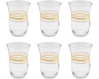18-TLG Türkisches Tee-Set Leyla-Sultan mit Golddekor, 6 Teegläser, 6 Untersetzer, 6 Teelöffel, Transparent mit Golddekor, 18-teilig